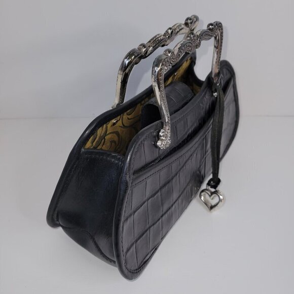Brighton Black Leather Croc Pattern Satchel Vintage Handbag A 224975 - Picture 3 of 12